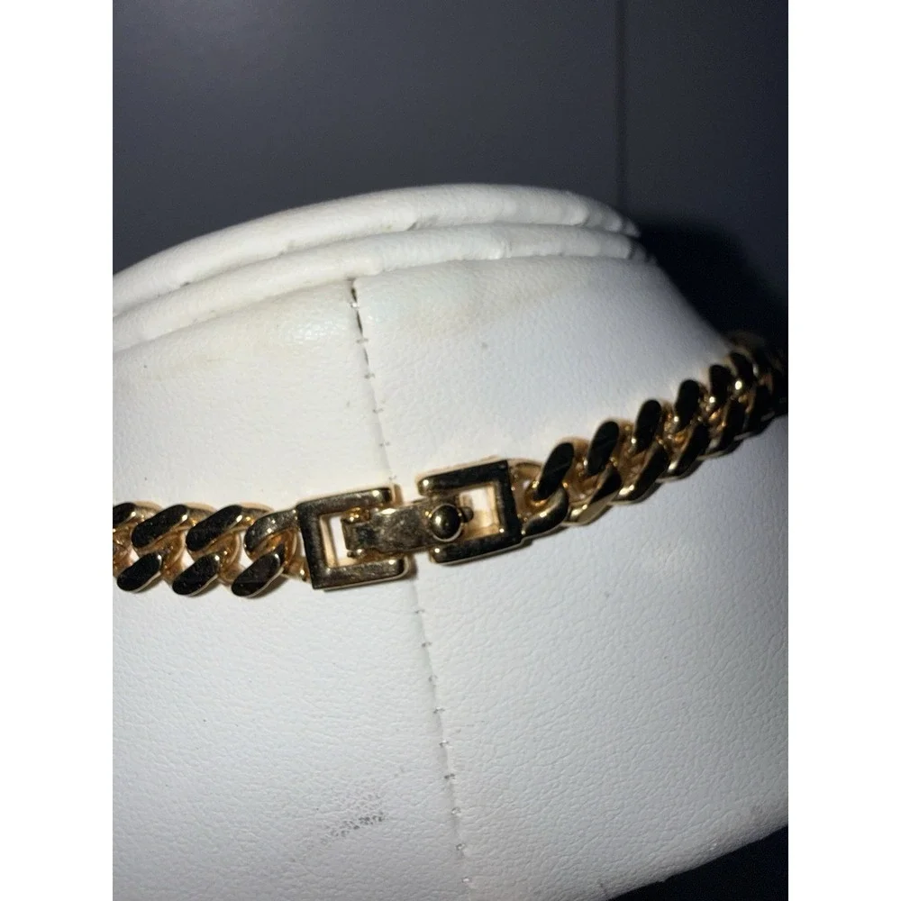 Vtg Monet Gold Tone Flat Cuban Chain Link Necklace Signed 15" - Picture 5 of 5